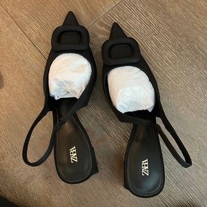 Zara point-toe sling back block heels